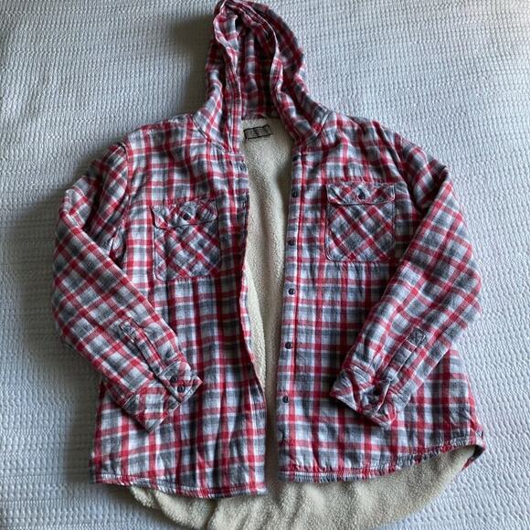 Boston Traders Jacket Hooded Sherpa Lined Pink Plaid Flannel Women's Size XXL - Picture 1 of 9